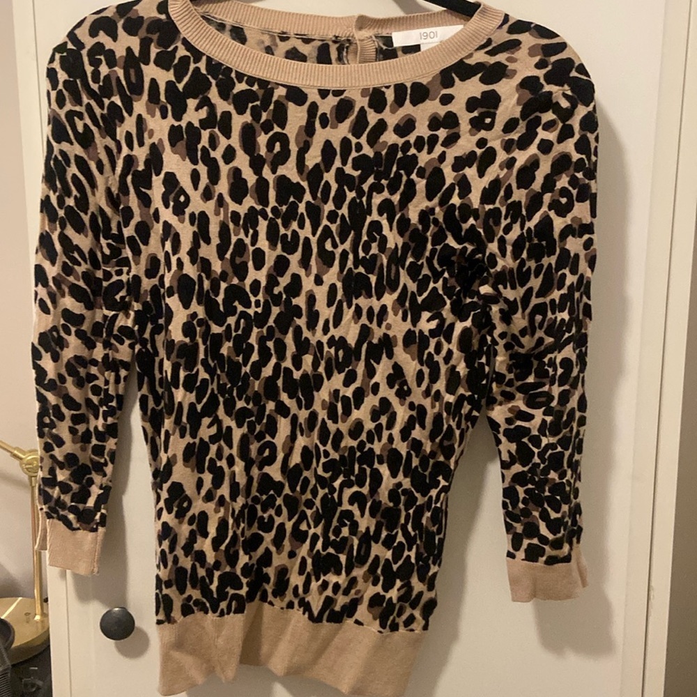 3/4 sleeve length sweater - leopard print